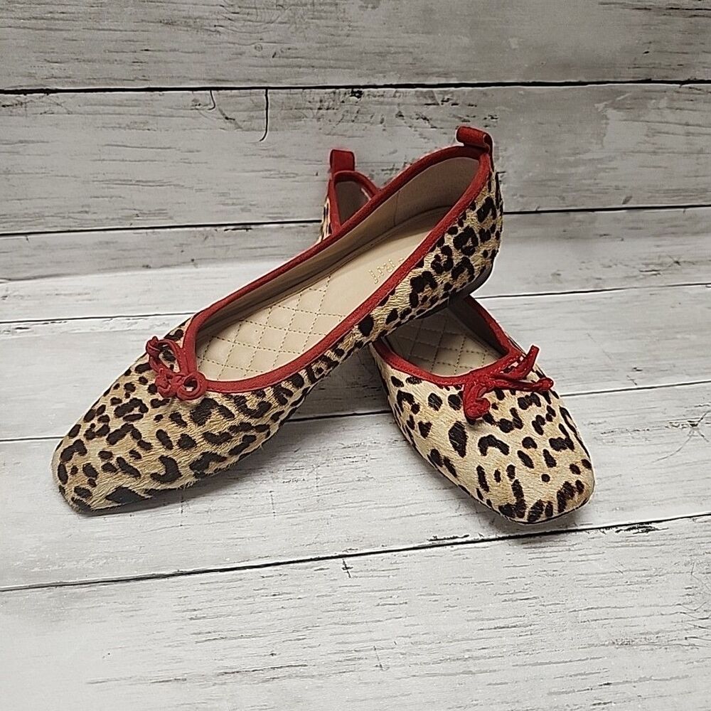 J. McLAUGHLIN Anastasia Leopard Calf Hair Ballet Flats Red Trim Sz 7.5 - Picture 10 of 12